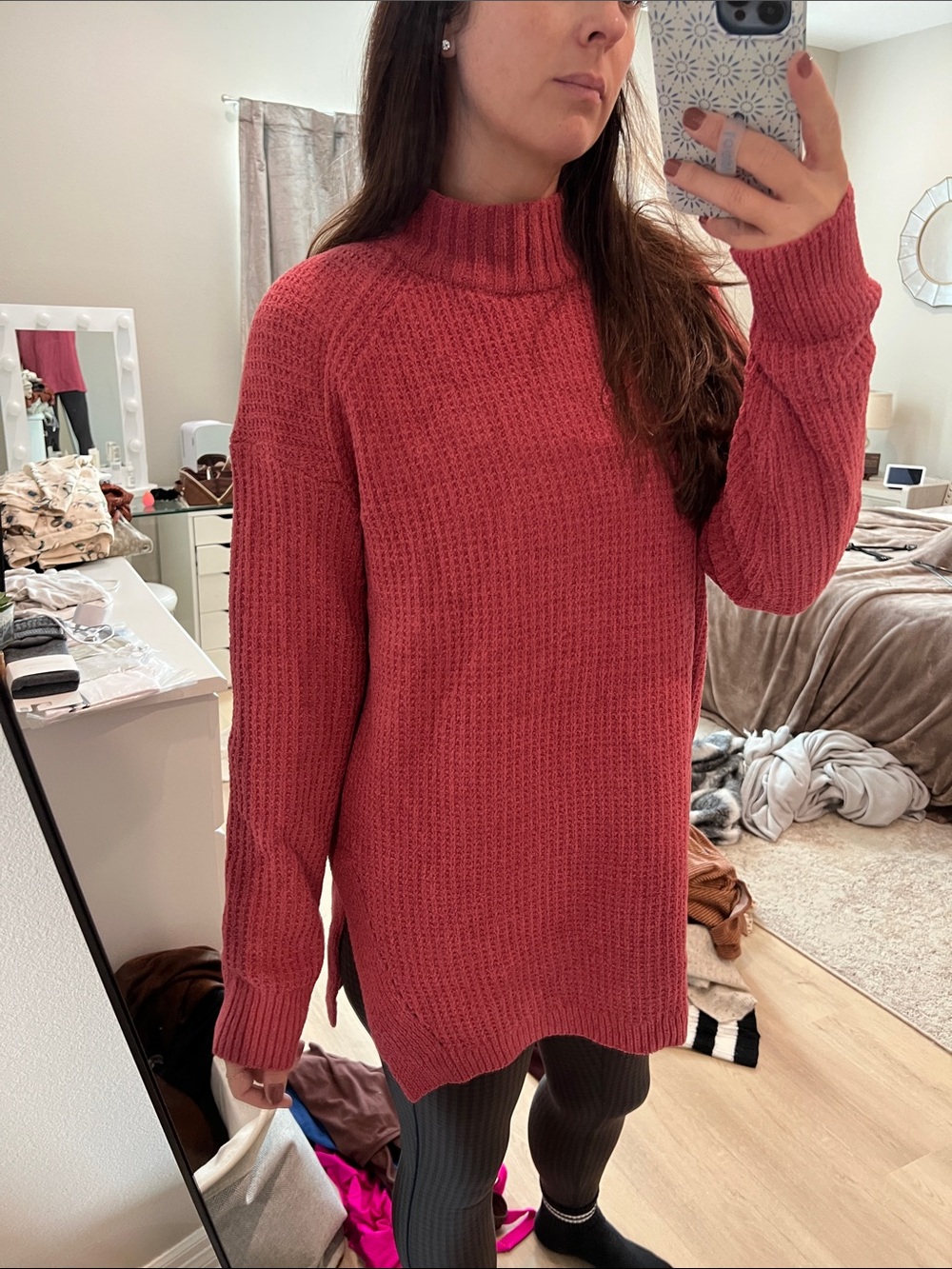 a new day Rose Ribbed Mock-Neck Tunic Sweater